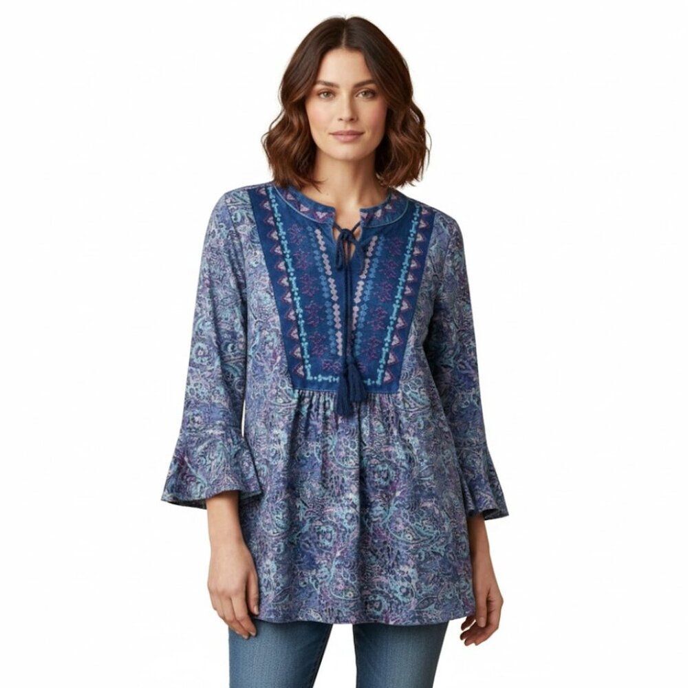 Farmer’s Market Boho Velvet Bell Sleeve Tunic Blouse SIze X-Small NWT